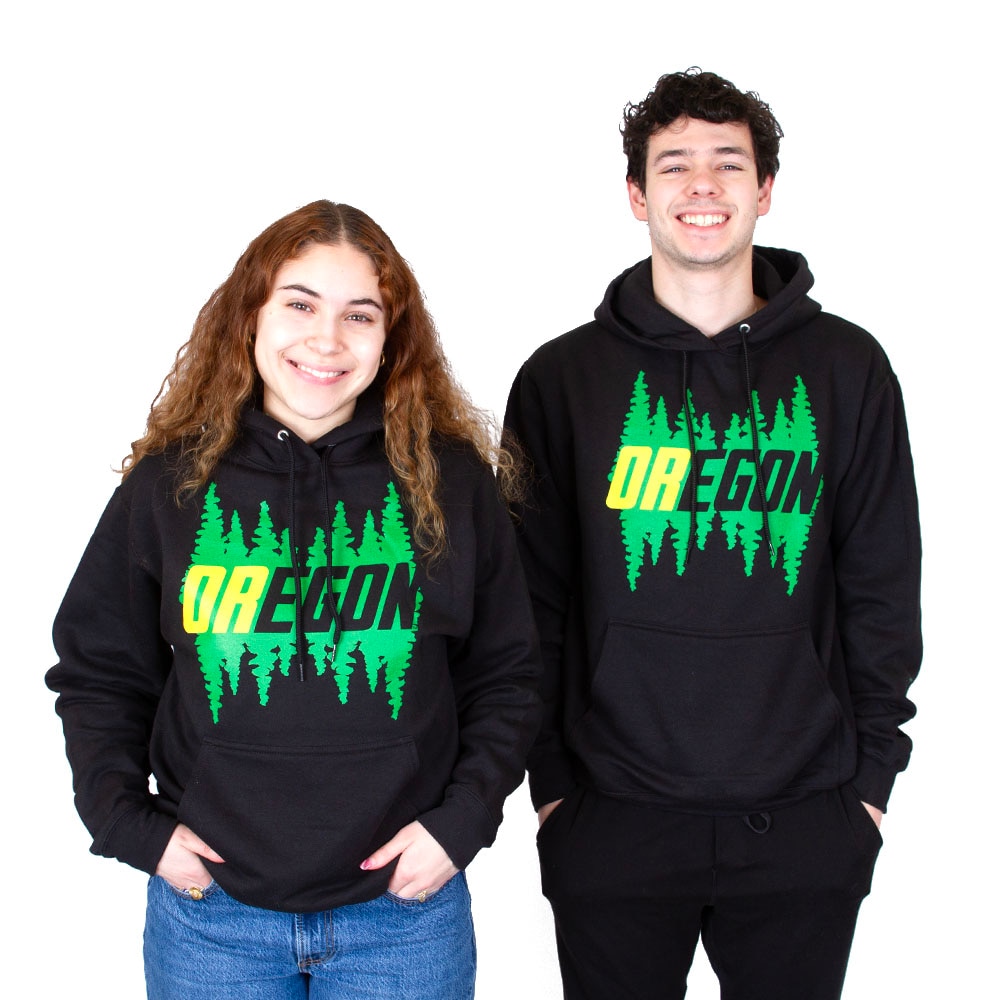 Ducks Spirit, McKenzie SewOn, Black, Hoodie, Cotton Blend, Men, Unisex, Fleece, Egon, Green Trees, Pullover, Sweatshirt, 942071